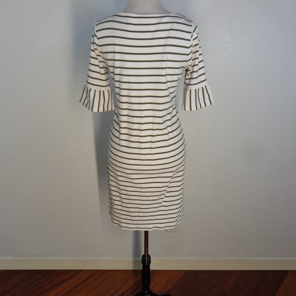 Talbots Womens Olive Green White Striped Jersey Knit Shift Dress Sz M - Picture 4 of 6